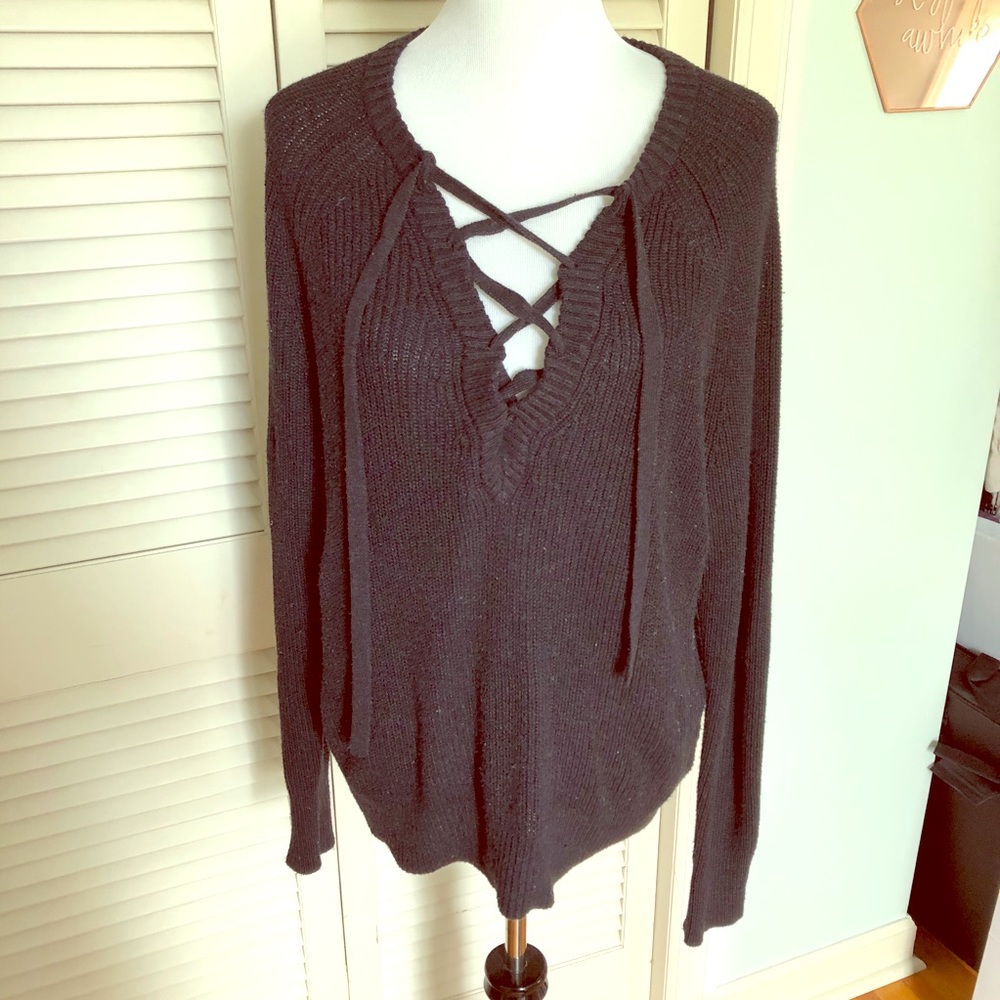 H&M Lace Up Navy Sweater